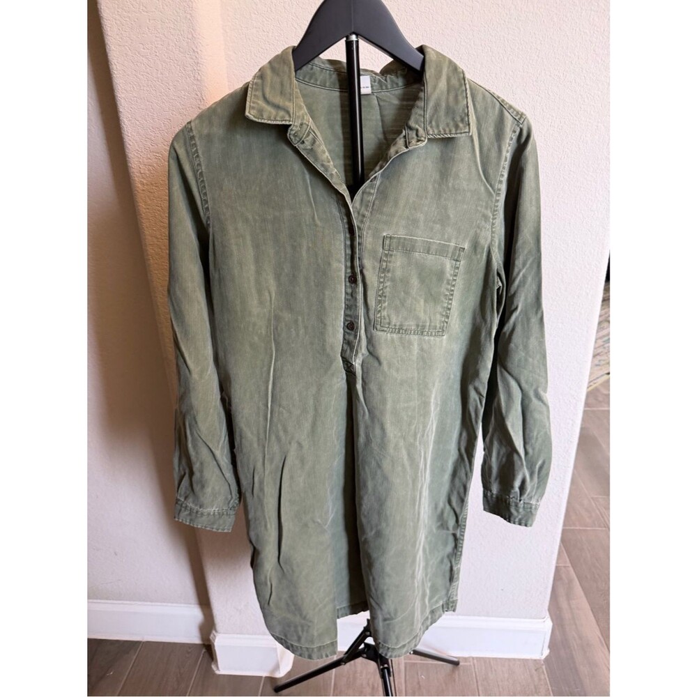Old Navy Washed Olive Green Midi Shirt Dress M